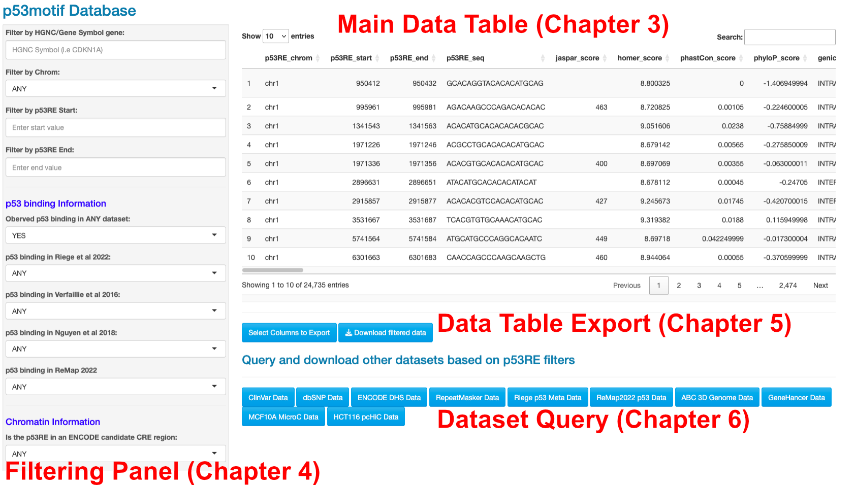 Layout of the p53motifDB Shiny App